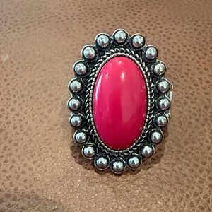 Elegant Silver and Pink Oval Ring